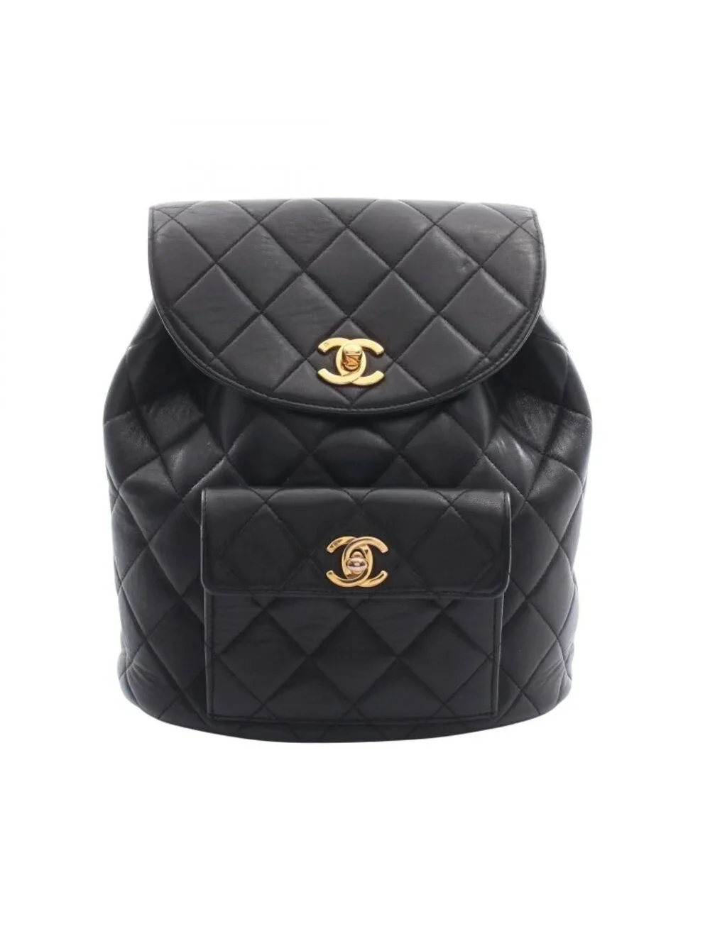 Chanel Backpack Quilted Turnlock Chain Black Lambskin Double Chanel Lambskin Quilted Drawstring Backpack Black 1903771  main image 2